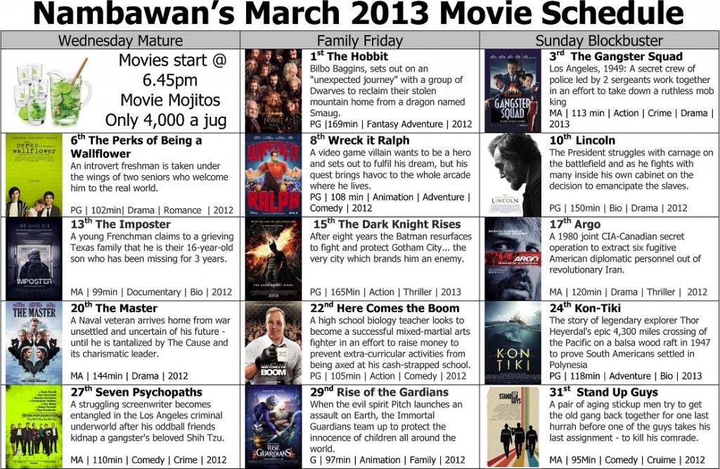 March Movie Schedule